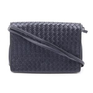 BOTTEGA VENETA Blue Leather Intrecciato Shoulder Bag